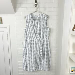 Calvin Klein White & Black Striped Drape Twist Front Dress Size 12